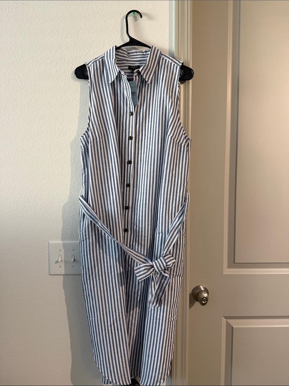 Ann Taylor Navy and White Striped Button-Front Shirt